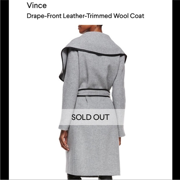 Vince Drape Front Leather Trim Wool Wrap Coat - Picture 3 of 7